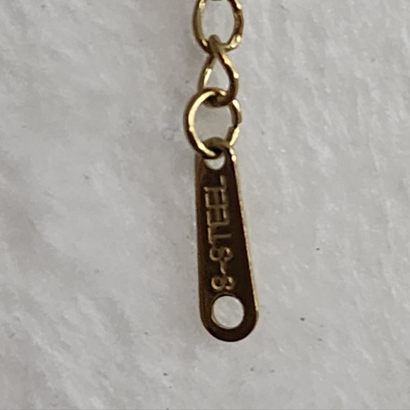 Goldtone Stainless Steel Clover Pendant Rhinestone Necklace - Picture 5 of 8